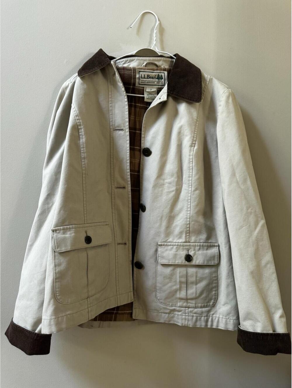 VTG L.L. Bean Adirondack Barn Coat SmallBeige Canvas Plaid Y2K Retro Cottagecore